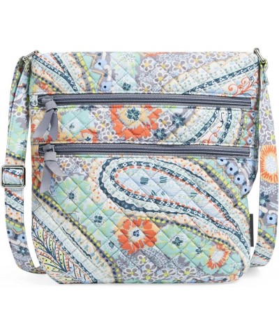 Cotton Triple Zip Hipster Crossbody Purse Citrus Paisley - Recycled Cotton $23.85 Crossbody Bags