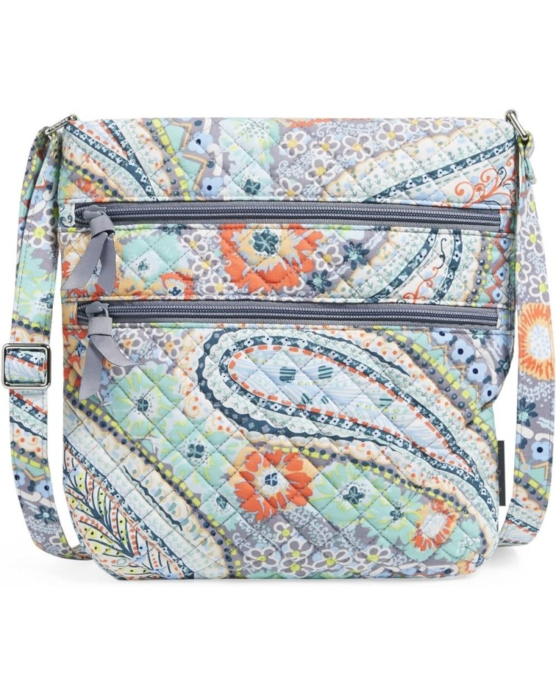 Cotton Triple Zip Hipster Crossbody Purse Citrus Paisley - Recycled Cotton $23.85 Crossbody Bags