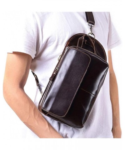 Traveling Cycling Hiking Daypack, Sling Bag Chest Pack Cowhide Leather Fashion Casual Crossbody Shoulder Bag Black $44.58 Totes