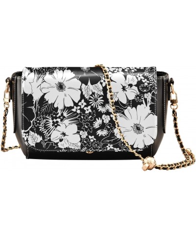 Flower Black Women's Crossbody Bag, Fashionable Flap Shoulder Chain Bag with Adjustable Shoulder Strap $21.59 Crossbody Bags