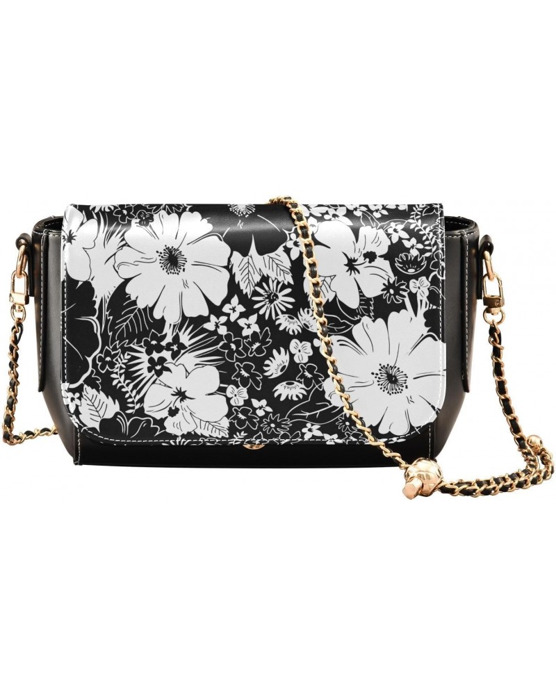 Flower Black Women's Crossbody Bag, Fashionable Flap Shoulder Chain Bag with Adjustable Shoulder Strap $21.59 Crossbody Bags