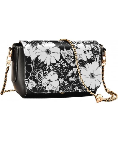 Flower Black Women's Crossbody Bag, Fashionable Flap Shoulder Chain Bag with Adjustable Shoulder Strap $21.59 Crossbody Bags