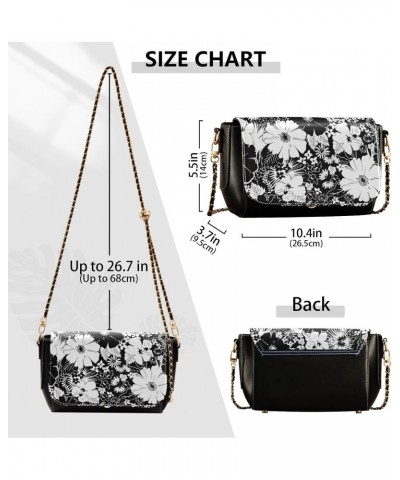 Flower Black Women's Crossbody Bag, Fashionable Flap Shoulder Chain Bag with Adjustable Shoulder Strap $21.59 Crossbody Bags