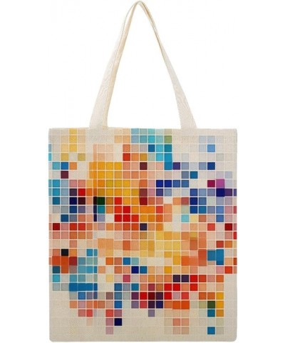 Colorful Square Abstract Tote Bag Boho Style Geometry Cotton Tote Bag Canvas Bag Minimalist Tote Bag Women Gift Totebag-2 $11...