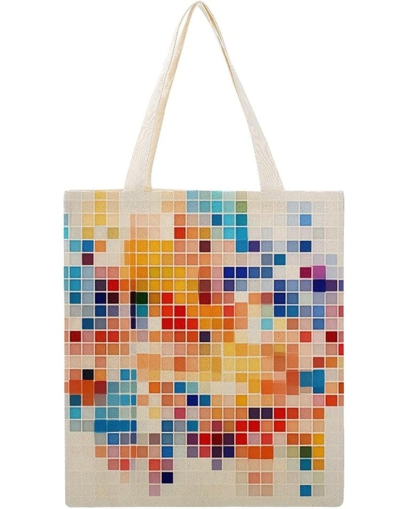 Colorful Square Abstract Tote Bag Boho Style Geometry Cotton Tote Bag Canvas Bag Minimalist Tote Bag Women Gift Totebag-2 $11...