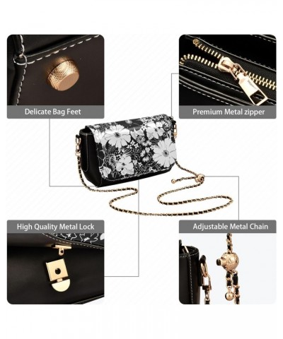 Flower Black Women's Crossbody Bag, Fashionable Flap Shoulder Chain Bag with Adjustable Shoulder Strap $21.59 Crossbody Bags