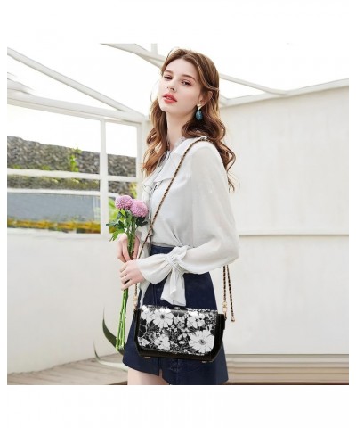 Flower Black Women's Crossbody Bag, Fashionable Flap Shoulder Chain Bag with Adjustable Shoulder Strap $21.59 Crossbody Bags