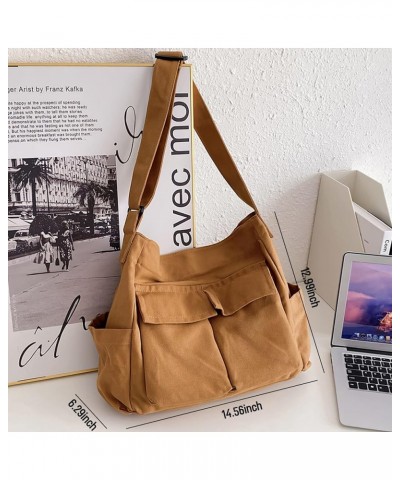 Canvas Shoulder Bags for Women Large Capacity Crossbody Messenger Bag Multiple Pockets Hobo Tote Bag Brown $13.33 Totes