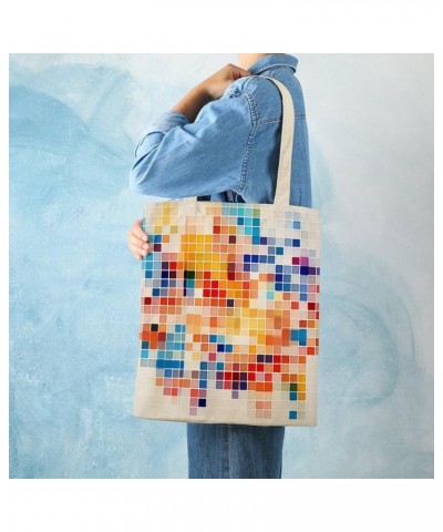 Colorful Square Abstract Tote Bag Boho Style Geometry Cotton Tote Bag Canvas Bag Minimalist Tote Bag Women Gift Totebag-2 $11...