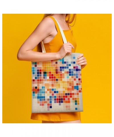 Colorful Square Abstract Tote Bag Boho Style Geometry Cotton Tote Bag Canvas Bag Minimalist Tote Bag Women Gift Totebag-2 $11...