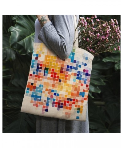 Colorful Square Abstract Tote Bag Boho Style Geometry Cotton Tote Bag Canvas Bag Minimalist Tote Bag Women Gift Totebag-2 $11...