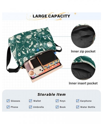 Floral Illustration on Black Background Boys Women'S Crossbody Handbags Fall Womens Tote Bag Sport Sling Bag Dark Green and W...