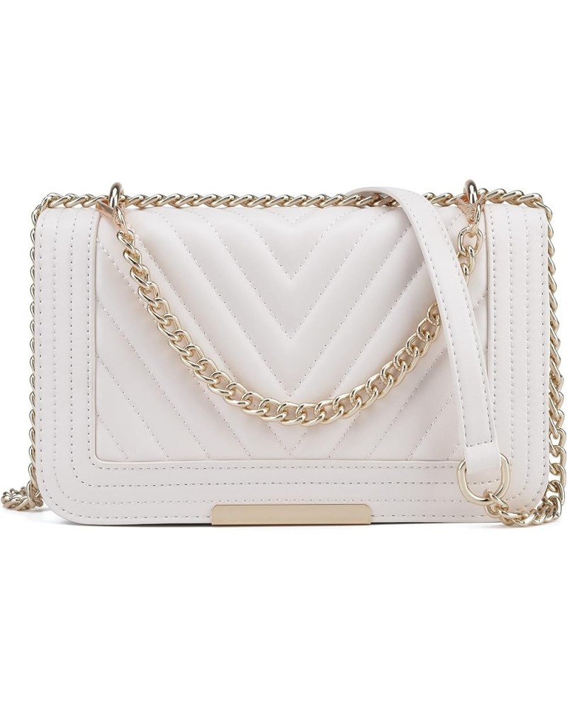 Crossbody Bags for Women Fashion Quilted Shoulder purse with Convertible Chain Strap Classic Satchel Handbag Off White-lm715 ...