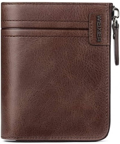 Genuine Cow Leather Men's Wallet Vertical Zipper Wallet Billfold Card Holder Waterproof Durable Clutch Wallet (Cow Leather-Bl...