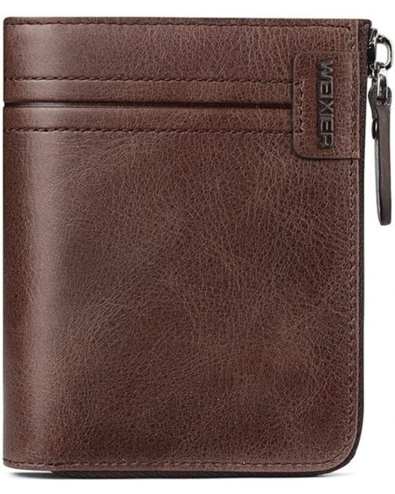 Genuine Cow Leather Men's Wallet Vertical Zipper Wallet Billfold Card Holder Waterproof Durable Clutch Wallet (Cow Leather-Bl...