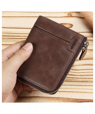 Genuine Cow Leather Men's Wallet Vertical Zipper Wallet Billfold Card Holder Waterproof Durable Clutch Wallet (Cow Leather-Bl...