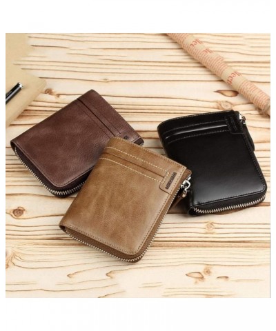 Genuine Cow Leather Men's Wallet Vertical Zipper Wallet Billfold Card Holder Waterproof Durable Clutch Wallet (Cow Leather-Bl...