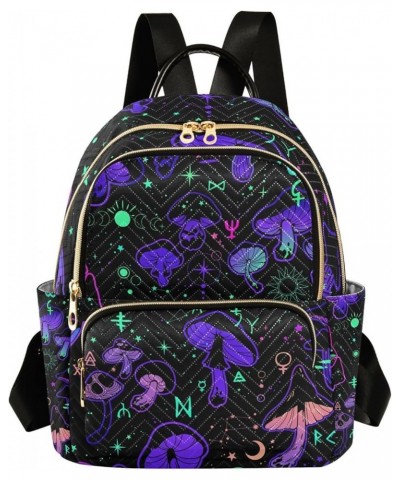 Botanic Women Backpack Magic Mushroom Star Sign Neon Anti-Theft Travel Backpack with Luggage Belt Lightweight Handbag Lady Pu...