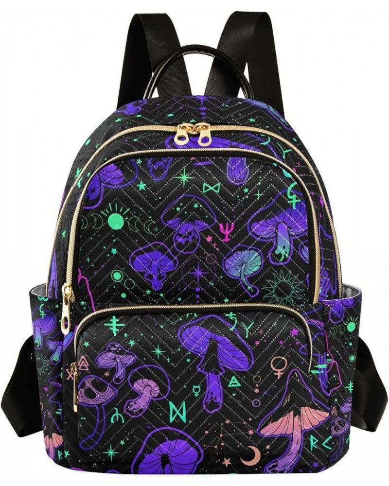 Botanic Women Backpack Magic Mushroom Star Sign Neon Anti-Theft Travel Backpack with Luggage Belt Lightweight Handbag Lady Pu...