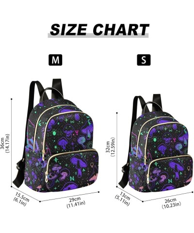 Botanic Women Backpack Magic Mushroom Star Sign Neon Anti-Theft Travel Backpack with Luggage Belt Lightweight Handbag Lady Pu...