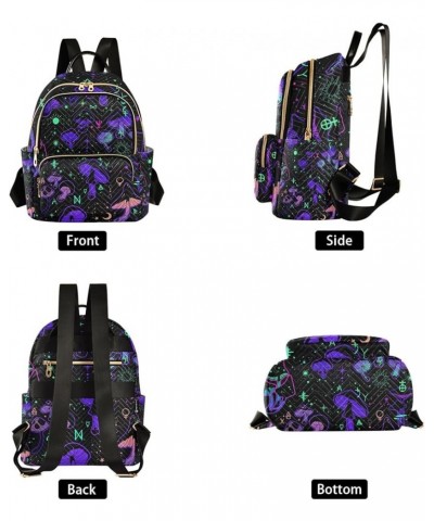 Botanic Women Backpack Magic Mushroom Star Sign Neon Anti-Theft Travel Backpack with Luggage Belt Lightweight Handbag Lady Pu...