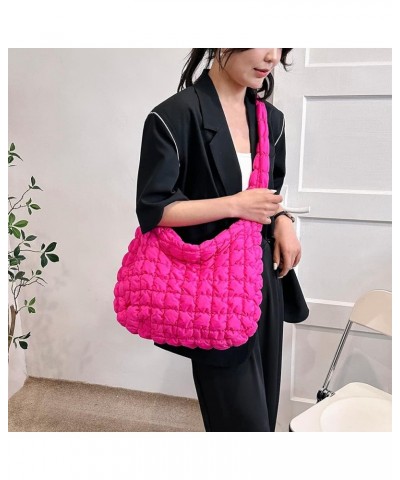 Quilted Tote Bag for Women Large Puffer Crossbody Bag Quilted Hobo Bag Puffy Tote Bag Lightweight Padding Shoulder Bag A-rose...