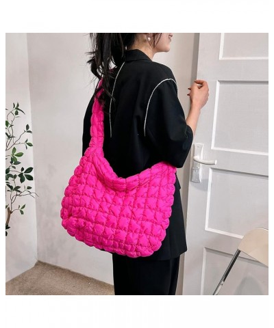 Quilted Tote Bag for Women Large Puffer Crossbody Bag Quilted Hobo Bag Puffy Tote Bag Lightweight Padding Shoulder Bag A-rose...