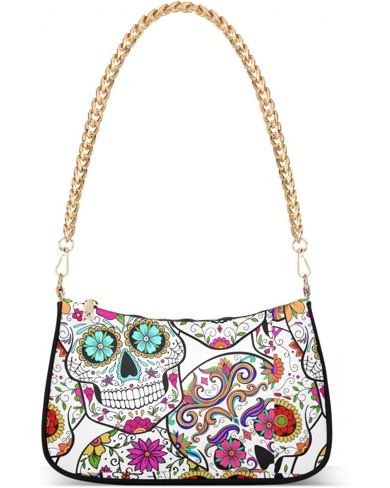 Day Of The Dead Sugar Skulls Shoulder Bag for Women Crossbody Small Tote Bag Purses Handbag with Zipper Closure for Travel Bu...