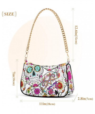 Day Of The Dead Sugar Skulls Shoulder Bag for Women Crossbody Small Tote Bag Purses Handbag with Zipper Closure for Travel Bu...