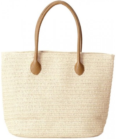 Women's Classic Straw Summer Beach Shoulder Bag Handbag Tote With PU Leather Straps Handmade Purse (Khaki) Beige $18.25 Totes