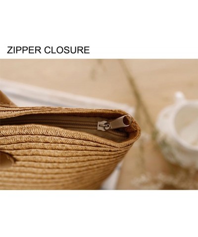 Women's Classic Straw Summer Beach Shoulder Bag Handbag Tote With PU Leather Straps Handmade Purse (Khaki) Beige $18.25 Totes