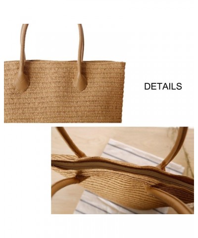 Women's Classic Straw Summer Beach Shoulder Bag Handbag Tote With PU Leather Straps Handmade Purse (Khaki) Beige $18.25 Totes