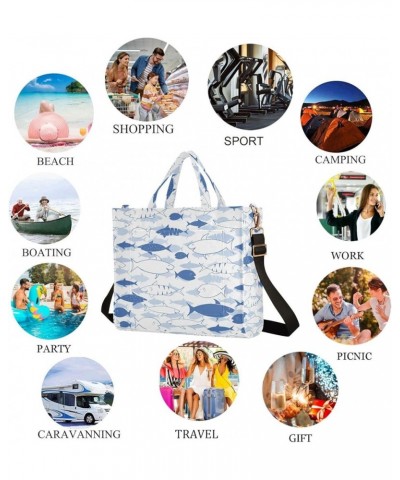 Womens Ocean Blue White Fishes Sharks Crossbody Satchel Tote Shoulder Bag for Work Travel Beach Gym Shopping Multi05 $14.84 T...