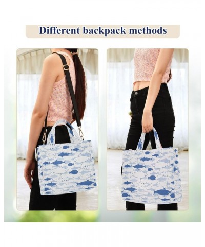 Womens Ocean Blue White Fishes Sharks Crossbody Satchel Tote Shoulder Bag for Work Travel Beach Gym Shopping Multi05 $14.84 T...