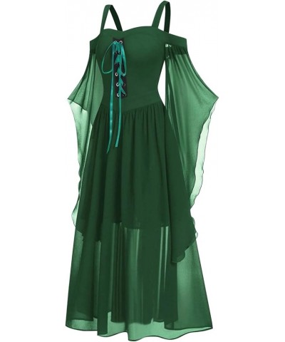 Womens Renaissance Costume Christmas Cosplay Party Dress Halloween Dress Cold Shoulder Butterfly Sleeve Dress 1-green $8.09 O...