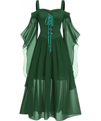 Womens Renaissance Costume Christmas Cosplay Party Dress Halloween Dress Cold Shoulder Butterfly Sleeve Dress 1-green $8.09 O...