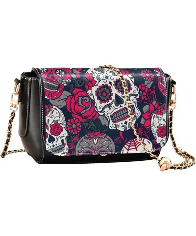 Light Pink Rose PU Leather Shoulder Bag Waterproof Women Crossbody Purse Designer Handbags with Chain Strap Rose Flower Skull...