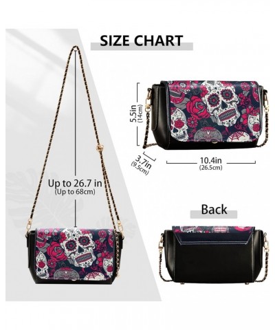 Light Pink Rose PU Leather Shoulder Bag Waterproof Women Crossbody Purse Designer Handbags with Chain Strap Rose Flower Skull...