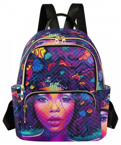 Women's Small Fashion Backpack African Woman Purple Print Ladies Travel Daypack Aesthetic Shoulder Bag 10.2×5.1×12.5 IN $14.4...