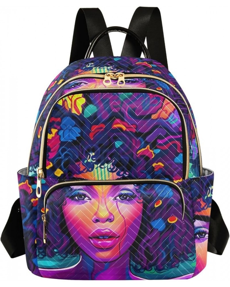 Women's Small Fashion Backpack African Woman Purple Print Ladies Travel Daypack Aesthetic Shoulder Bag 10.2×5.1×12.5 IN $14.4...