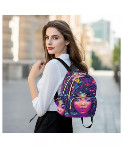 Women's Small Fashion Backpack African Woman Purple Print Ladies Travel Daypack Aesthetic Shoulder Bag 10.2×5.1×12.5 IN $14.4...