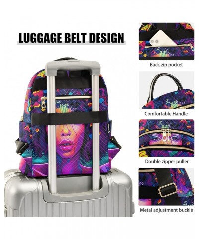 Women's Small Fashion Backpack African Woman Purple Print Ladies Travel Daypack Aesthetic Shoulder Bag 10.2×5.1×12.5 IN $14.4...