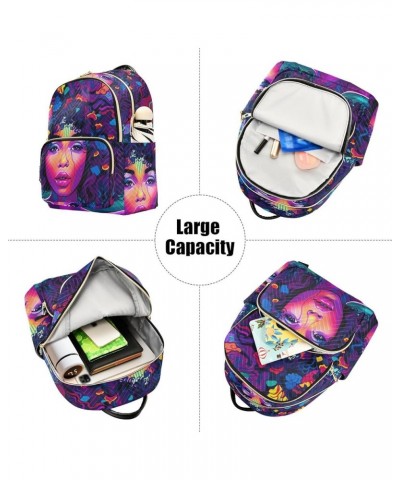 Women's Small Fashion Backpack African Woman Purple Print Ladies Travel Daypack Aesthetic Shoulder Bag 10.2×5.1×12.5 IN $14.4...