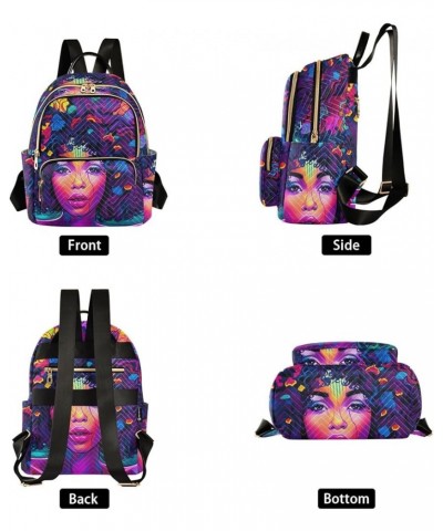 Women's Small Fashion Backpack African Woman Purple Print Ladies Travel Daypack Aesthetic Shoulder Bag 10.2×5.1×12.5 IN $14.4...