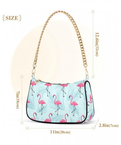 Pink Flamingo Shoulder Bag for Women Fabric Crescent Handbag with Zipper Chain Clutch Purses for Girls Travel Party Concert T...