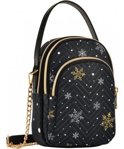 Winter Snowflake Black Small Crossbody Bag Quilted Handbags for Women Chain Shoulder Bag $11.70 Shoulder Bags