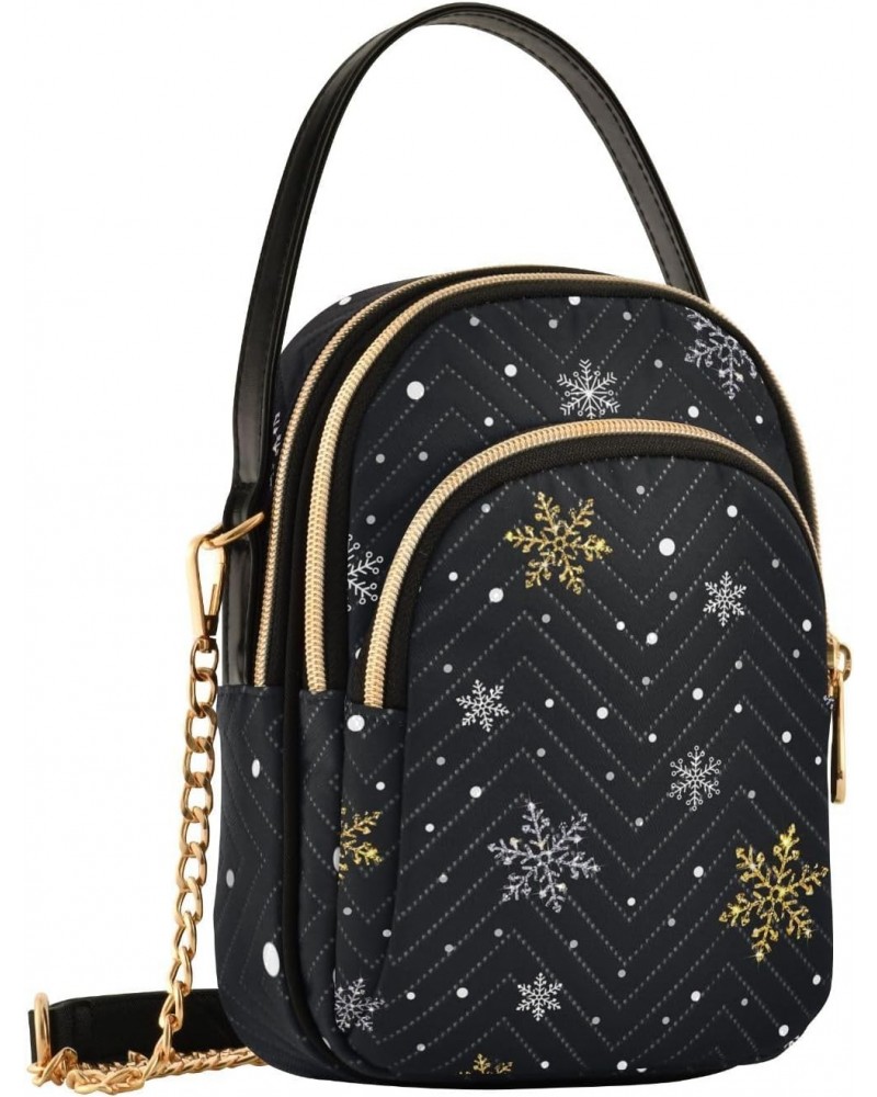 Winter Snowflake Black Small Crossbody Bag Quilted Handbags for Women Chain Shoulder Bag $11.70 Shoulder Bags