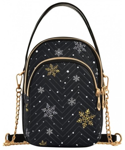 Winter Snowflake Black Small Crossbody Bag Quilted Handbags for Women Chain Shoulder Bag $11.70 Shoulder Bags