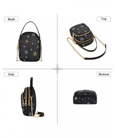 Winter Snowflake Black Small Crossbody Bag Quilted Handbags for Women Chain Shoulder Bag $11.70 Shoulder Bags