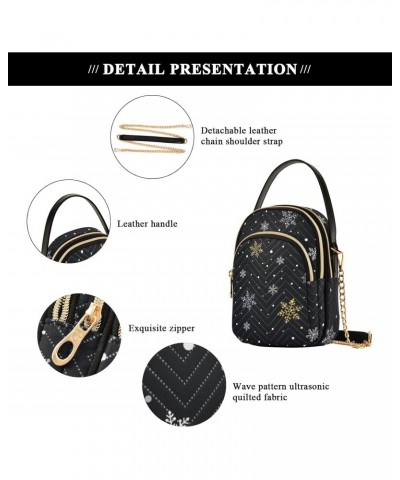 Winter Snowflake Black Small Crossbody Bag Quilted Handbags for Women Chain Shoulder Bag $11.70 Shoulder Bags